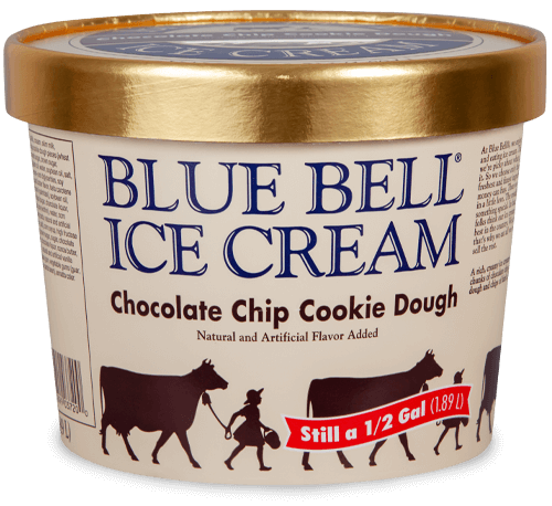 Blue Bell Chocolate Chip Cookie Dough Ice Cream in half gallon