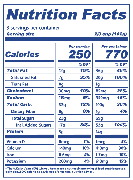 Blue Bell Cookie Two Step Ice Cream pint nutrition label