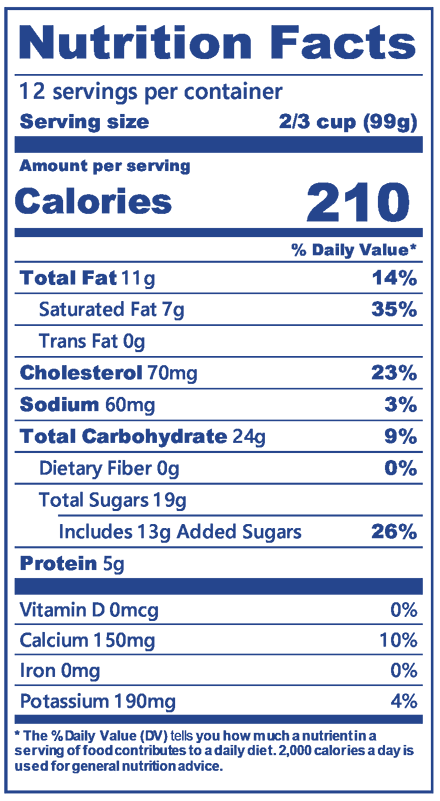 Blue Bell French Vanilla Ice Cream half gallon nutrition facts