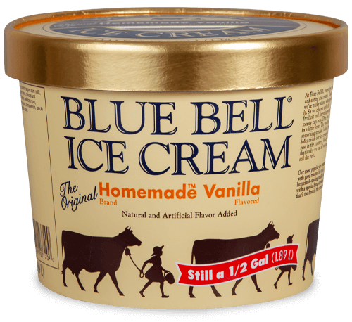 Blue Bell Homemade Vanilla Ice Cream in half gallon