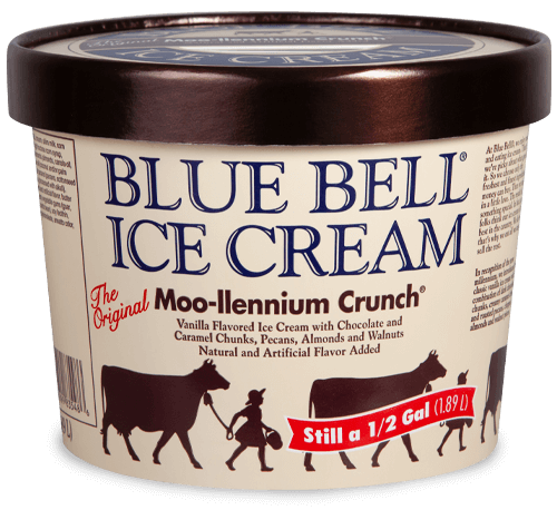 Blue Bell Moo-llennium Crunch Ice Cream in half gallon