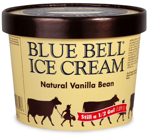 Blue Bell Natural Vanilla Bean Ice Cream in half gallon