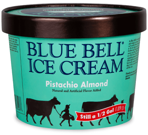 Blue Bell Pistachio Almond Ice Cream in half gallon