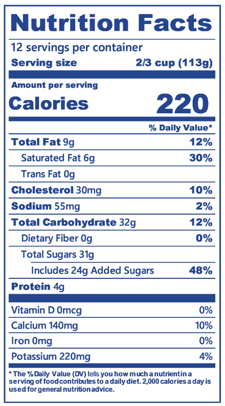 Strawberries & Homemade Vanilla in half gallon nutrition label
