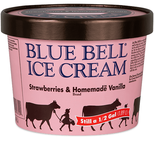 Blue Bell Strawberries & Homemade Vanilla Ice Cream in half gallon