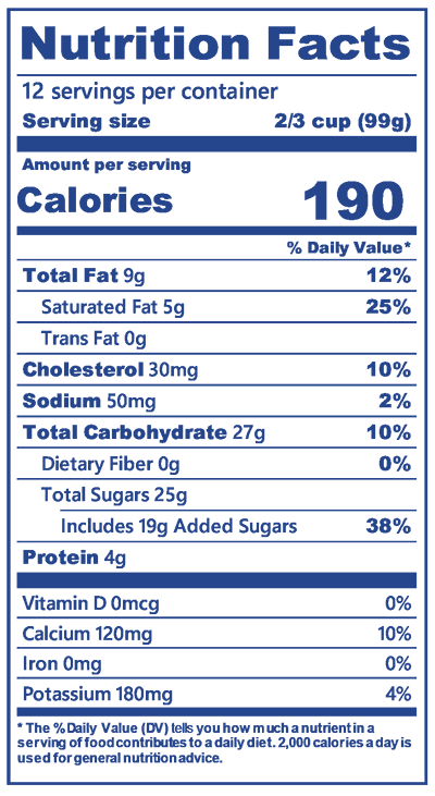 Strawberry in half gallon nutrition label