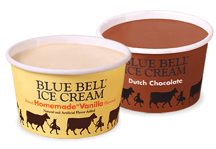 Blue Bell single serve cups Homemade Vanilla and Dutch Chocolate