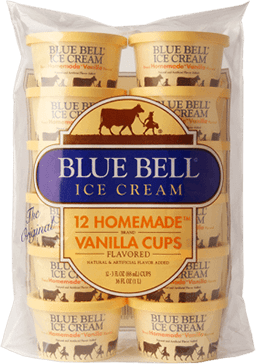 12 pack of single serve blue bell homemade vanilla ice cream cups