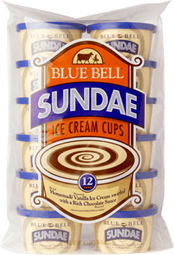 12 pack of single serve blue bell sundae ice cream cups