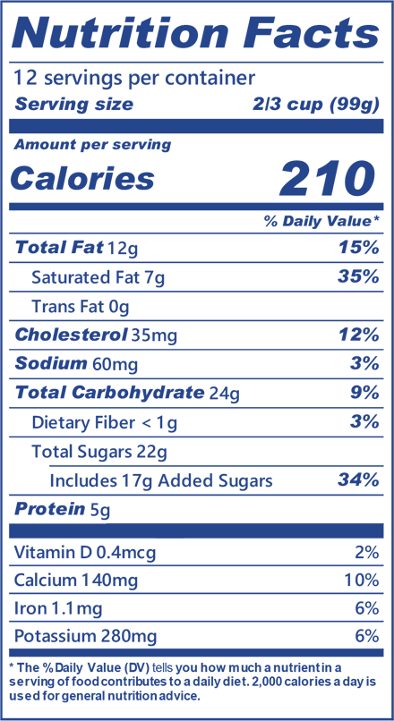 Blue Bell Dutch Chocolate Ice Cream Half Gallon Nutritional Facts