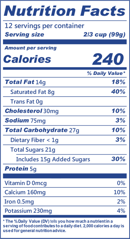 Blue Bell Moo-llennium Crunch Ice Cream Half Gallon Nutritional Facts