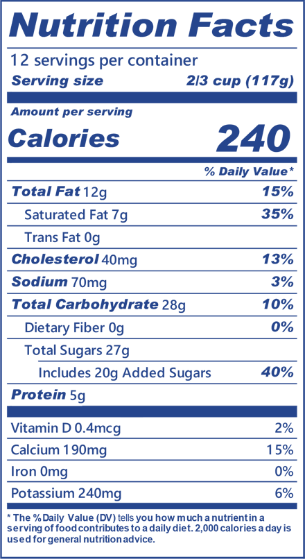 Blue Bell Natural Vanilla Bean Ice Cream Half Gallon Nutritional Facts