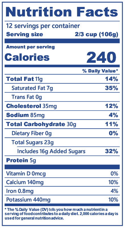 Blue Bell Banana Pudding half gallon nutrition label
