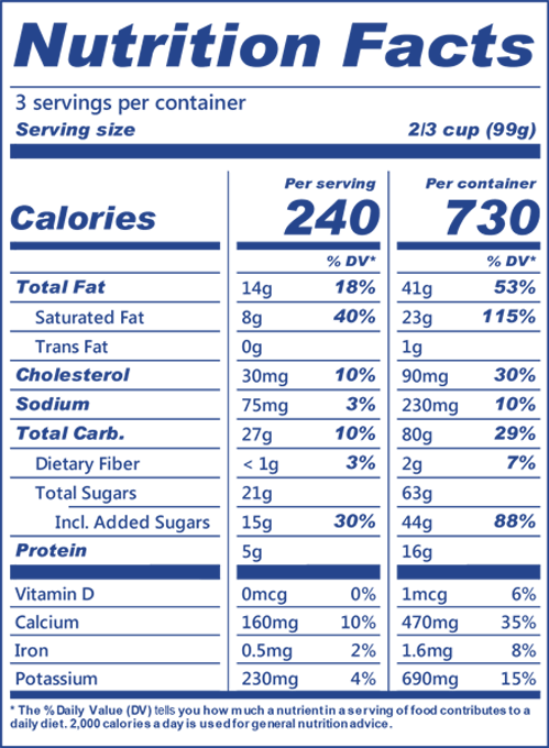 Blue Bell Moo-llennium Crunch Ice Cream Pint Nutritional Information