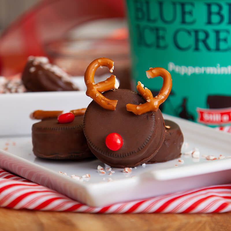 Blue Bell Peppermint Ice Cream reindeer bonbons
