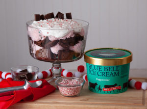Blue Bell Peppermint Ice Cream trifle with brownies