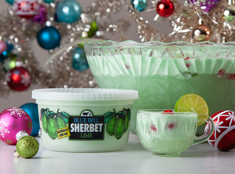 Blue Bell Lime Sherbet punch bowl and carton of Lime Sherbet