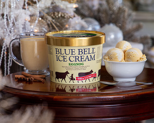 Blue Bell Eggnog Ice Cream in half gallon