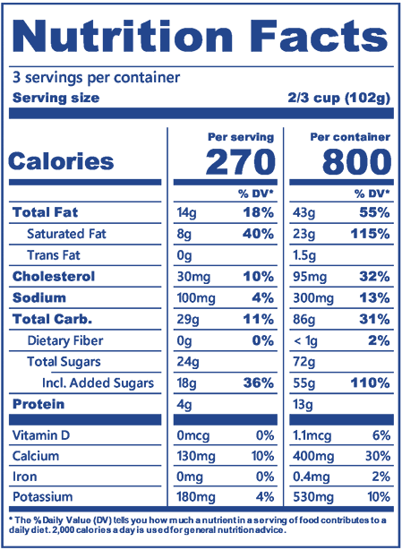 Blue Bell Krazy Kookie Dough Ice Cream pint nutrition label