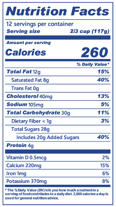 Milk Chocolate half gallon nutrition label