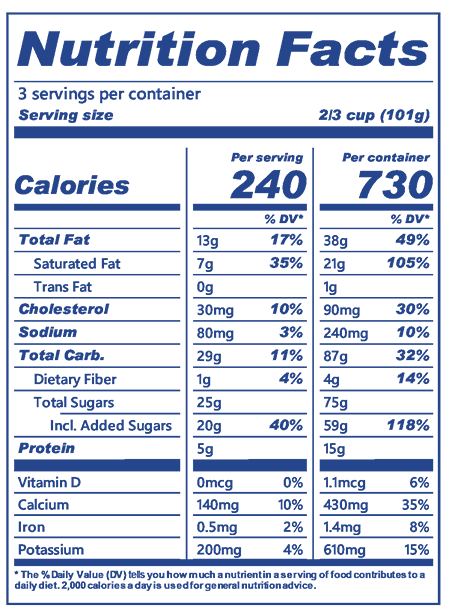 Blue Bell Mocha Almond Fudge Ice Cream pint nutrition label