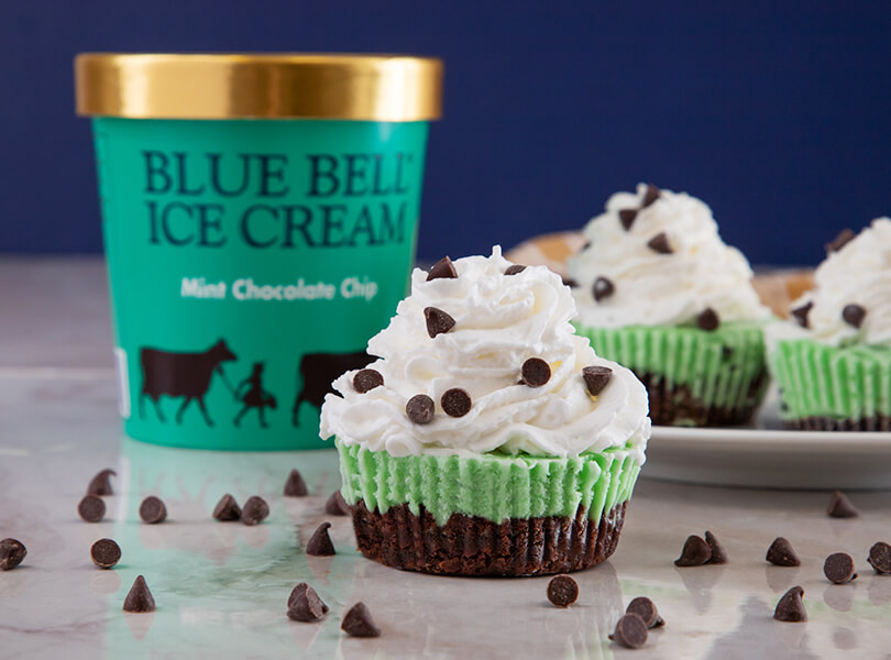 Mint Chocolate Chip Brownie Bites with Blue Bell Mint Chocolate Chip Ice Cream