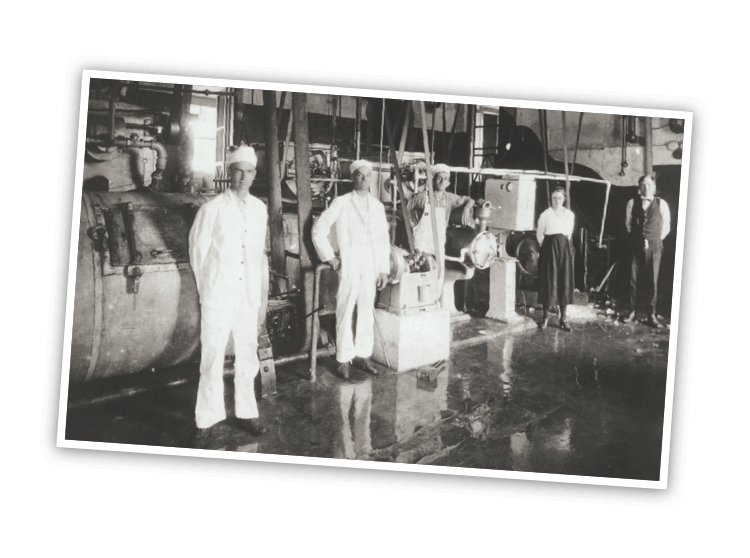 Historic photo of employees at work at Blue Bell Creameries