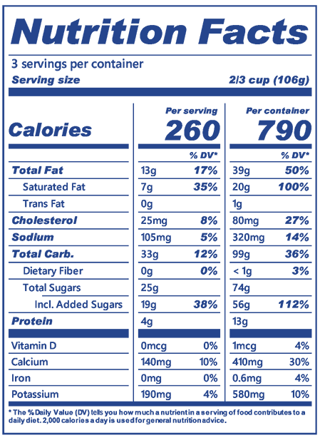 Oatmeal Cream Pie in pint nutrition label