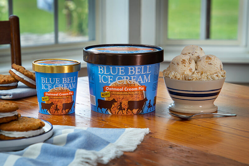 Blue Bell Oatmeal Cream Pie Ice Cream in half gallon and pint