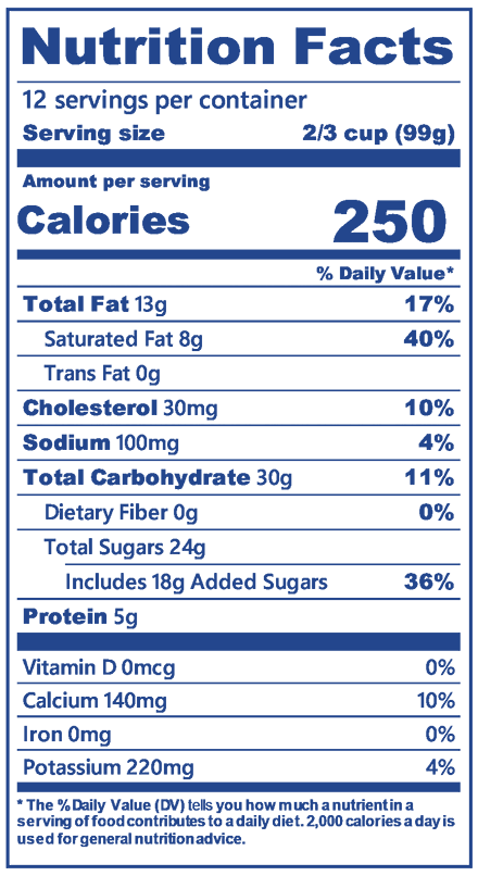 Butter Crunch half gallon nutrition label