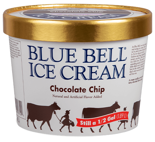 Blue Bell Chocolate Chip Ice Cream in half gallon