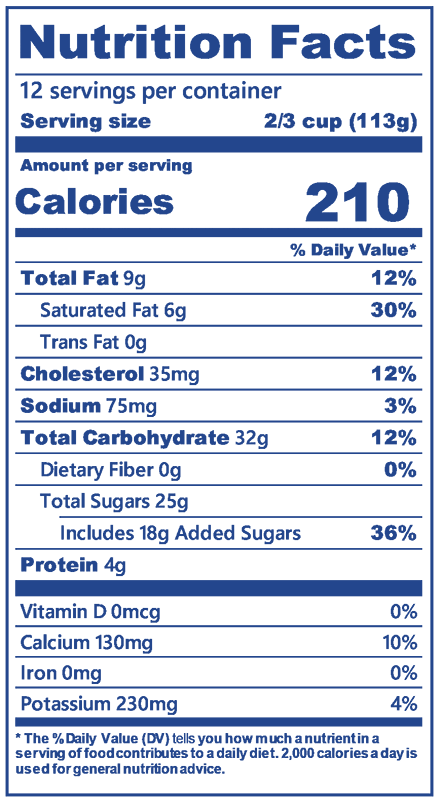 Blue Bell Peaches and Homemade Vanilla Ice Cream Pint Nutritional Information