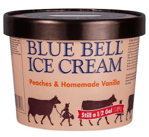 Blue Bell Peaches and Homemade Vanilla in half gallon