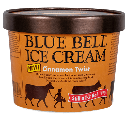 Blue Bell Cinnamon Twist Ice Cream in half gallon