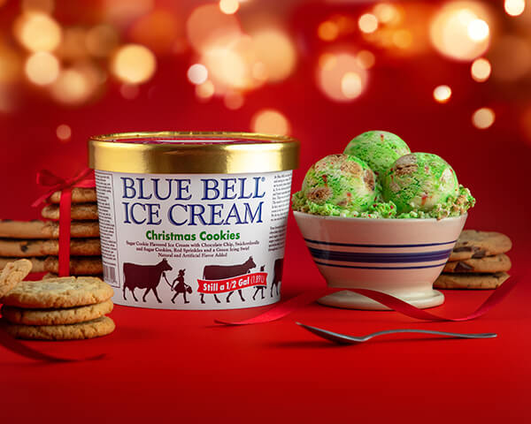 Blue Bell Christmas Cookies Ice Cream in half gallon