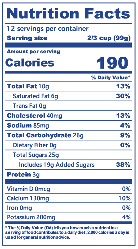 Blue Bell Lemon Ice Cream half gallon nutrition label