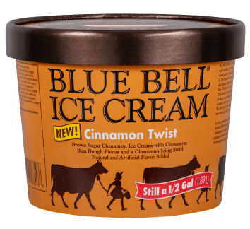 Blue Bell Cinnamon Twist Ice Cream in half gallon