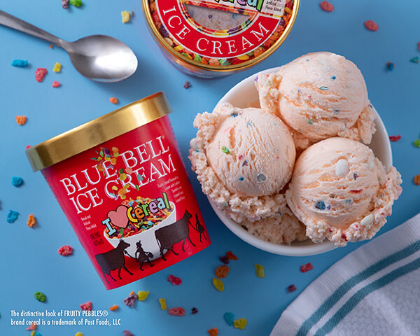 Blue Bell I Heart Cereal Ice Cream in pint with bowl