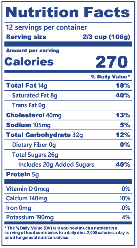 Blue Bell Gooey Butter Cake Ice Cream half gallon nutrition label