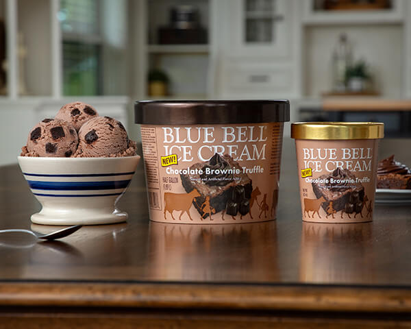 Blue Bell Chocolate Brownie Truffle Ice Cream in half gallon and pint