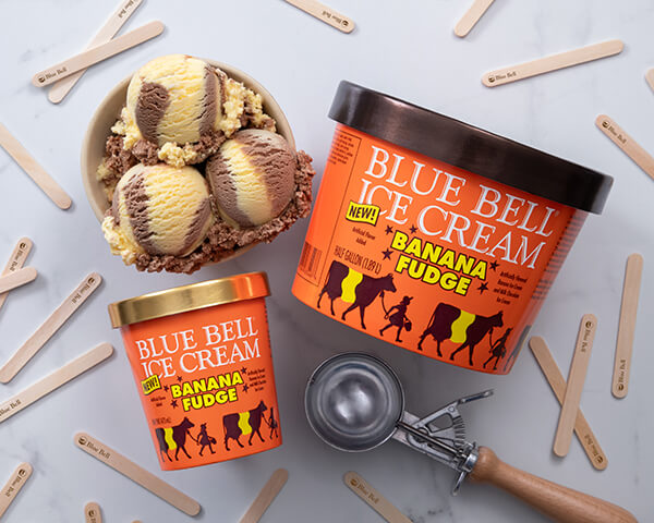 Blue Bell Banana Fudge Ice Cream in half gallon and pint