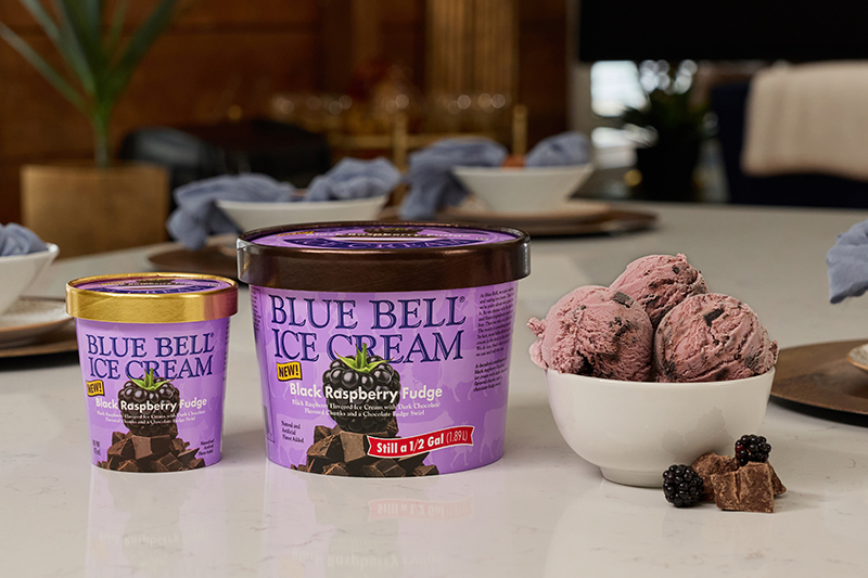 Blue Bell Ice Cream Black Raspberry Fudge on a dinner table